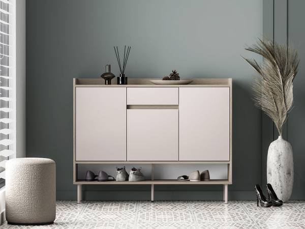 schuhschrank für terrasse StarMart Neuer Slim mit 3 Türen| Grau| keine Montage| TV-Ansicht| hält bis zu 6-9 Paar Schuhe und Stiefel in nur 15 cm| Schuhschrank aus Metall garantiert den Innen-und Außenbereich Topfdurchmesser:S (für Pflanzen bis ⌀ 12 cm)
