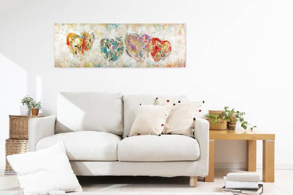 Acrylbild Handgemalt Herz Jec Gold - Baumwollstoff - 150 x 50 x 4 cm