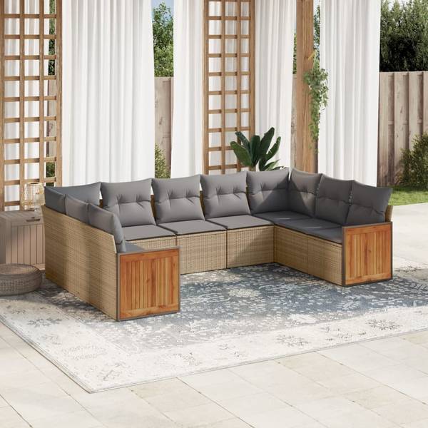 Salon de jardin 3035018-1 lot de 9 Beige - Gris lumineux