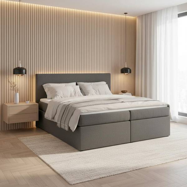 Boxbett LUCY 2 Grau - Textil - Holz teilmassiv - 186 x 1 x 180 cm