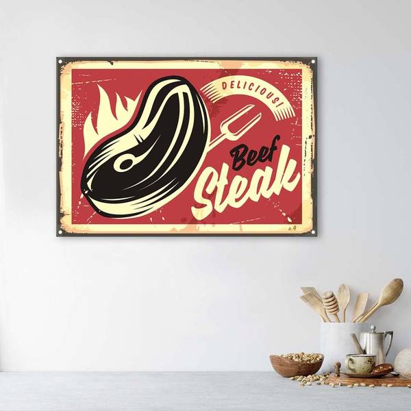 Tableau déco steak rétro 120 x 80 cm