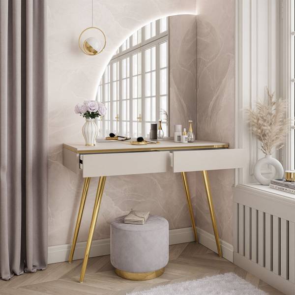 AURORA-SQ Schminktisch Spiegel Linke Beige - Holzwerkstoff - 102 x 79 x 44 cm