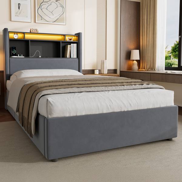 Bettgestell ZY-053 Grau - Samt - 90 x 112 x 219 cm