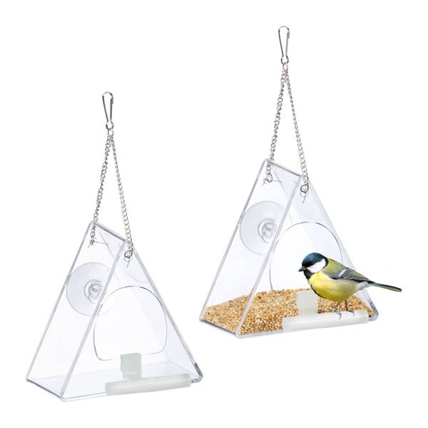 Lot de 2 mangeoires triangulaires Argenté - Matière plastique - 13 x 24 x 12 cm