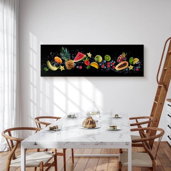 Panoramabild Fruchtige Frische Motiv 3D Schwarz - Grün - Rot - Leinen - 145 x 45 x 45 cm