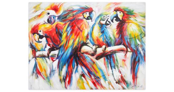 Acrylbild Handgemalt Papagei Mad Baumwollstoff - 100 x 75 x 4 cm