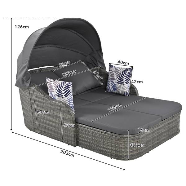 Sonneninsel PLYRALeaf Ⅱ Grau - Metall - Kunststoff - Polyrattan - 133 x 126 x 203 cm