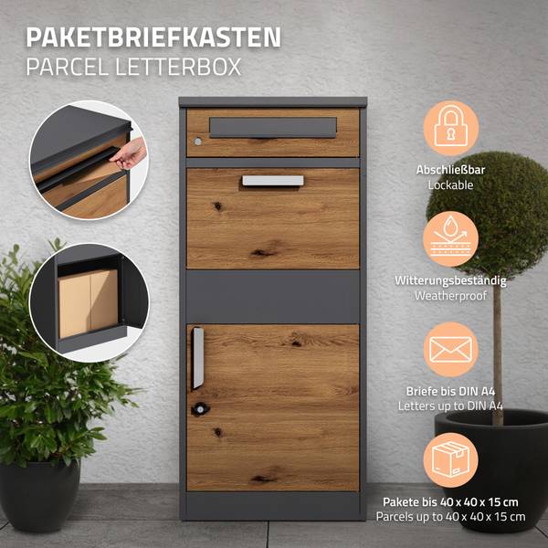 Paketbriefkasten BOXON-P Braun - Grau - Samt - 37 x 112 x 50 cm