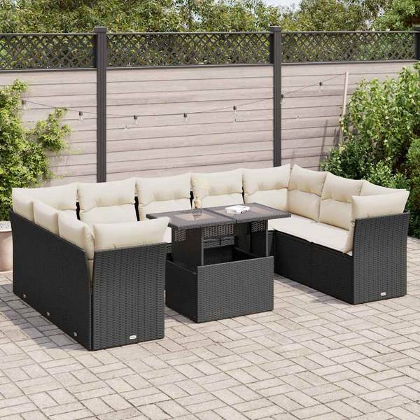 Garten-Lounge-Set 3036684-2 (10-teilig) Schwarz - Creme