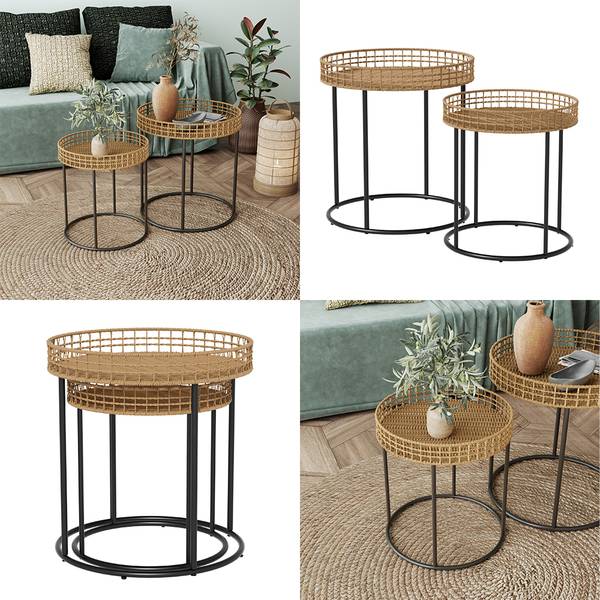 Couchtisch-Set Brunswick 49378 Schwarz - Braun - Metall - 44 x 48 x 44 cm