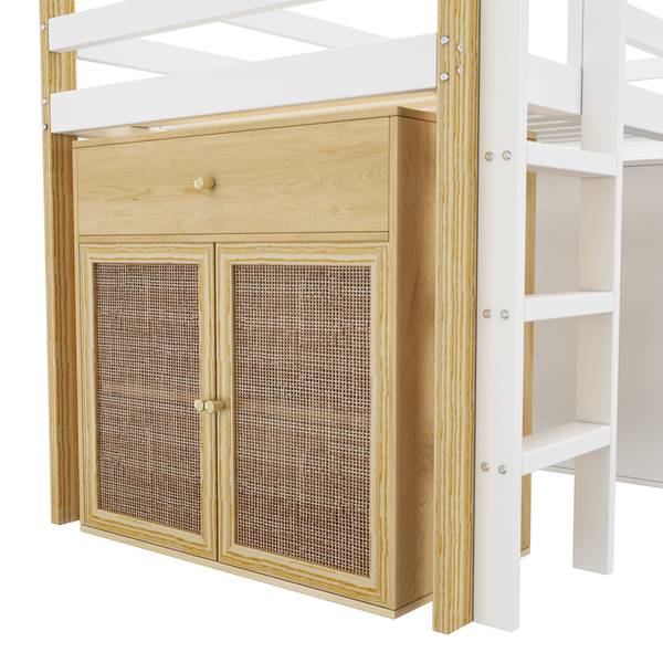 Hochbett Noah Braun - Weiß - Holzwerkstoff - Massivholz - 96 x 120 x 204 cm