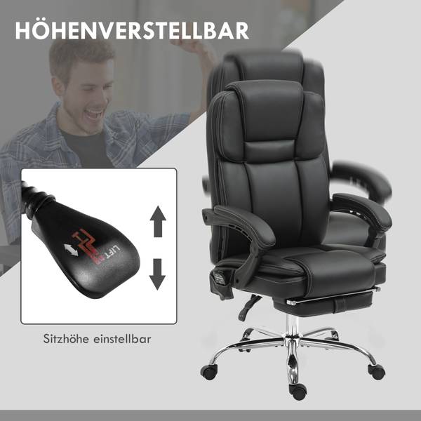 Massagekantoorstoel 921-684V90BK zwart - kunstleer - 67 x 126 x 66 cm