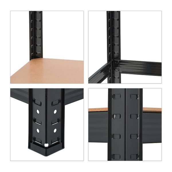 2x Schwarzes Schwerlastregal Schwarz - Braun - Stahl - 100 x 180 x 41 cm