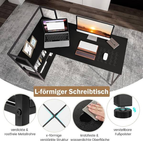 Schreibtisch HW67502 Schwarz - Holzwerkstoff - 100 x 90 x 148 cm
