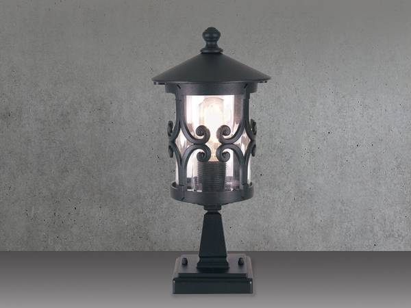 LED Sockelleuchte Landhausstil, 34cm Schwarz - Aluminium - Klarglas - 15 x 34 x 21 cm