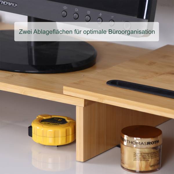 Monitorstandaard 2 schermen verstelbaar bruin - bamboe - kunststof - 105 x 10 x 27 cm