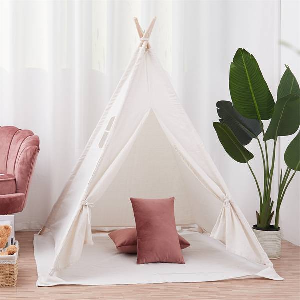 Zelt Tipi Kinderzelt Weiß Weiß - Leinen - 120 x 135 x 120 cm