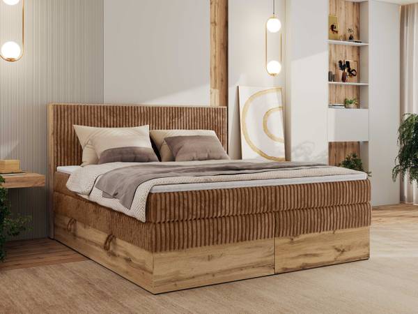 Boxspringbett WOOD CLASSIC KING Messing - Orange - Breite: 184 cm - H3