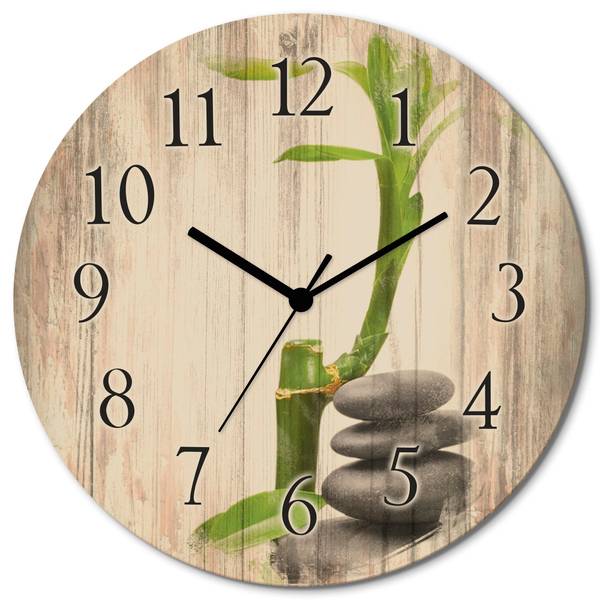 Wanduhr Holz Spa Konzept Basaltsteine Grün - Birke - 30 x 30 x 1 cm