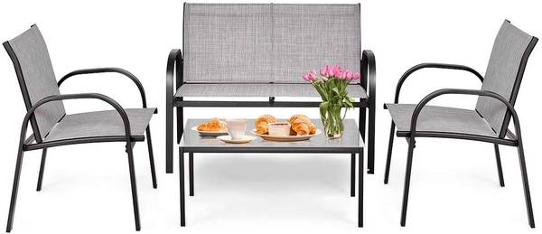 4 TLG. Terrassenmöbel Grau - Metall - 45 x 37 x 80 cm