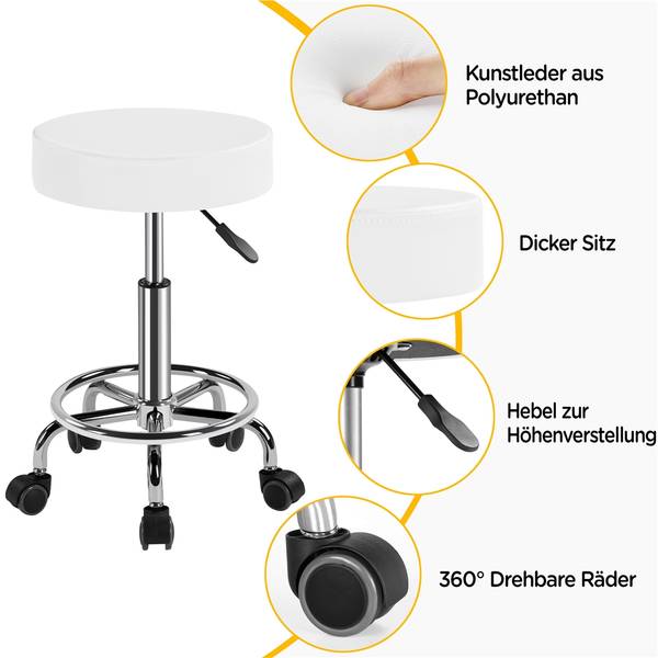 Rollhocker ARJ77 Weiß - Metall - 39 x 65 x 39 cm