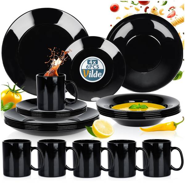Tafelservice 24-tlg. Set SET632 Schwarz - Glas