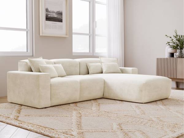 Ecksofa LENI Creme - Armlehne beidseitig montierbar - Ecke davorstehend rechts - Ottomane davorstehend rechts