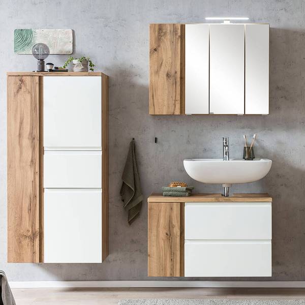 Badmöbel-Set VASTO-03-43 3er-Set Weiß - Spiegelglas - 165 x 200 x 35 cm