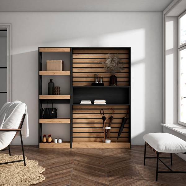 Boekenkast Cozy zwart - bruin - melamine - 25 x 186 x 170 cm