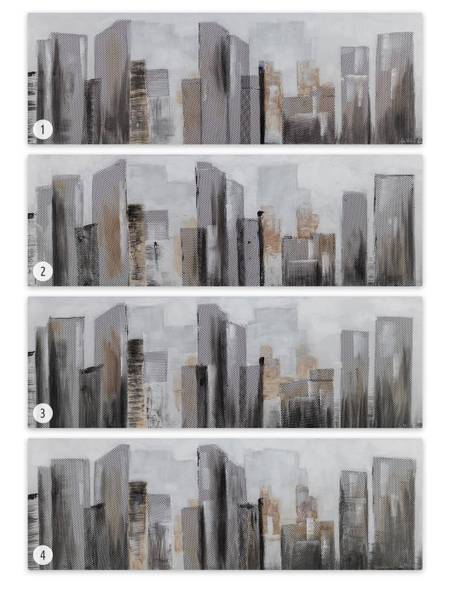 Tableau peint à la main Espace Skyline Gris - Coton - 120 x 40 x 4 cm