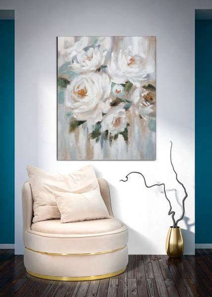 Tableau sur toile Fleur Crème Bois massif - 4 x 100 x 80 cm