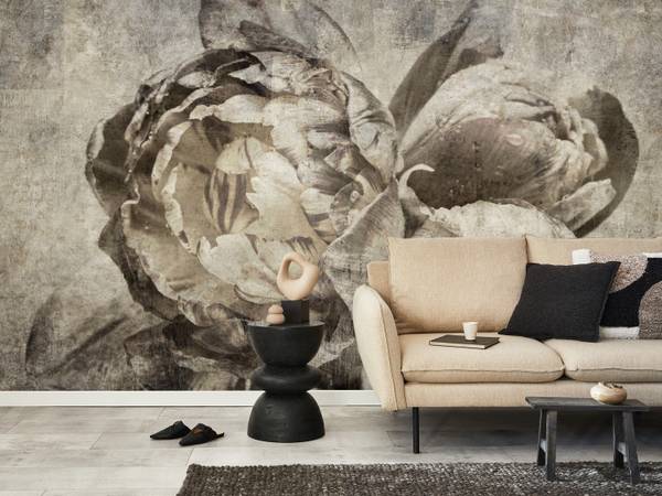 Fototapete Blumen Pfingstrosen Beton 200 x 140 x 140 cm