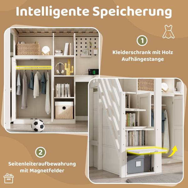 Hochbett K-1789 Weiß - Holzwerkstoff - 97 x 170 x 253 cm