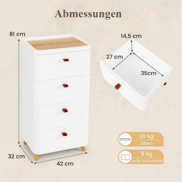 Nachtschrank VH33610ITDE Weiß - Kunststoff - 32 x 82 x 42 cm