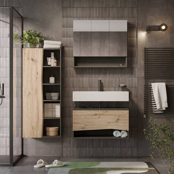 Badmöbel-Set Willow 59896 3er Set Braun - Grau - Holzwerkstoff - 80 x 43 x 43 cm