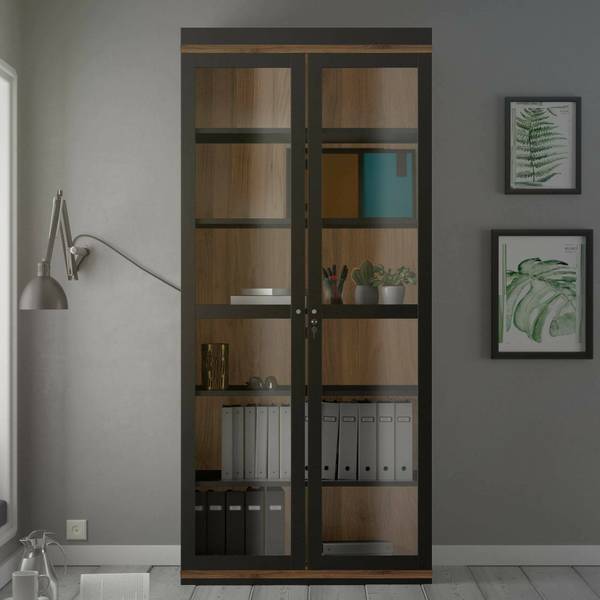 Vitrine Axinte Schwarz - Holzwerkstoff - 36 x 200 x 89 cm