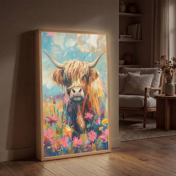 WANDLEUCHTE MIT AKKU Hochlandrind 60 x 90 cm