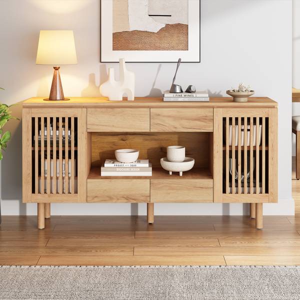 Sideboard Notus Ⅰ Braun - Holzwerkstoff - Massivholz - 140 x 71 x 35 cm