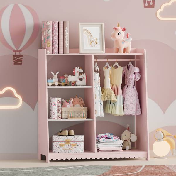 Portant à vêtements pour enfants Vestnes Rose foncé - Blanc - Bois manufacturé - 80 x 90 x 38 cm