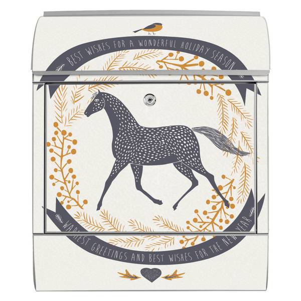 Briefkasten Stahl Pferd und Vogel Grau - Stahl - 38 x 46 x 13 cm