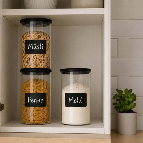 Vorratsgläser 3er Set 1200 ml Schwarz - Glas - Kunststoff - 10 x 18 x 10 cm