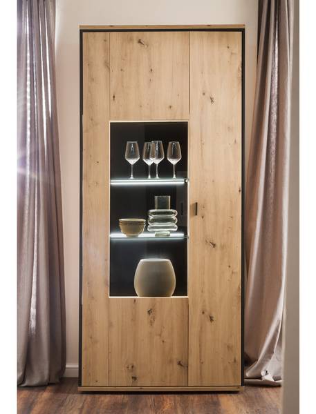 Kombi-Vitrine Mendoza 4 mit LED Braun - Eiche - 93 x 210 x 38 cm