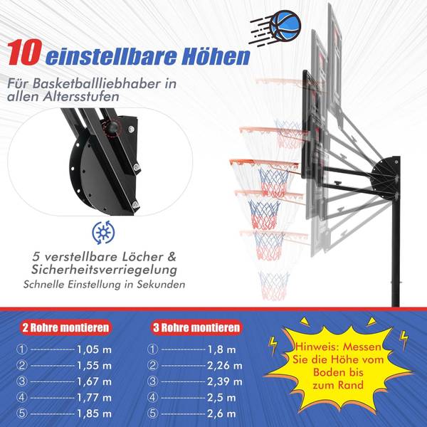 Basketballständer EB50459DE Schwarz - Metall - 54 x 310 x 77 cm