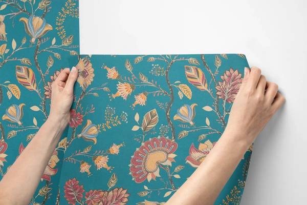 Vliestapete Folk Garden Blau - Multicolor - Rot