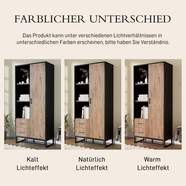 Hochschrank mit 2 Schubladen Coeus Ⅱ Schwarz - Braun - Eisen - 80 x 180 x 40 cm