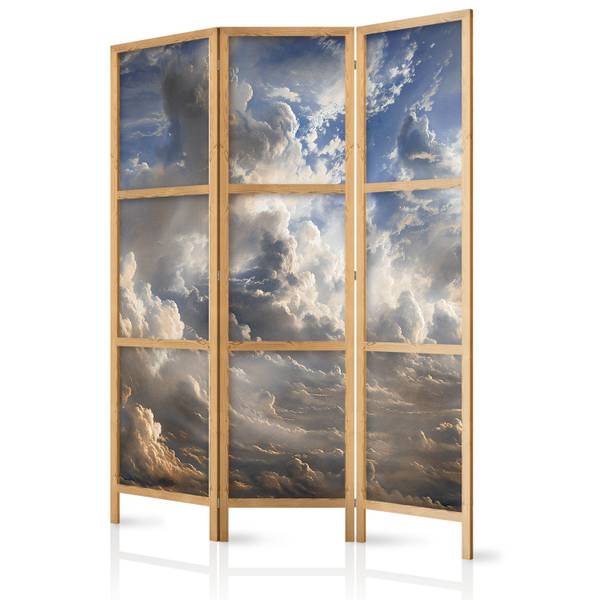 Paravent Sterne Wolken 3-tlg Beige - Blau - Grau - Weiß - Holzwerkstoff - Textil - 135 x 172 x 172 cm