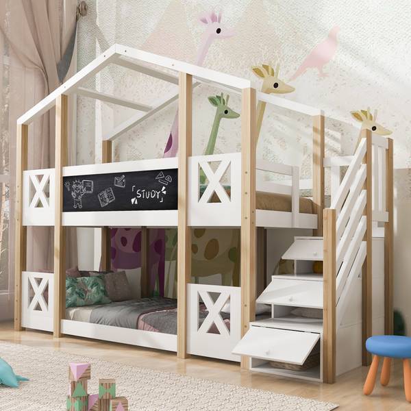 Etagenbett MonetWoody Ⅰ Weiß - Holzwerkstoff - Massivholz - 96 x 205 x 256 cm