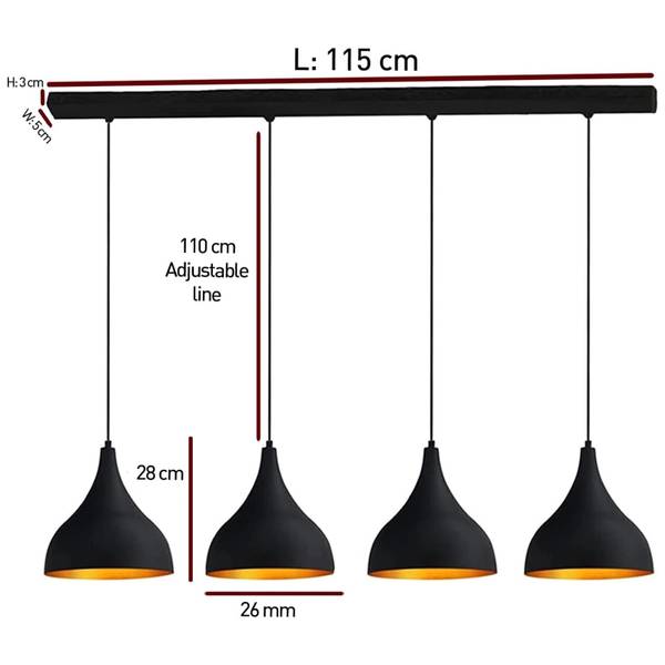 Pendelleuchte Adash 4 Flammig Lampe Schwarz - Metall - 115 x 141 x 28 cm