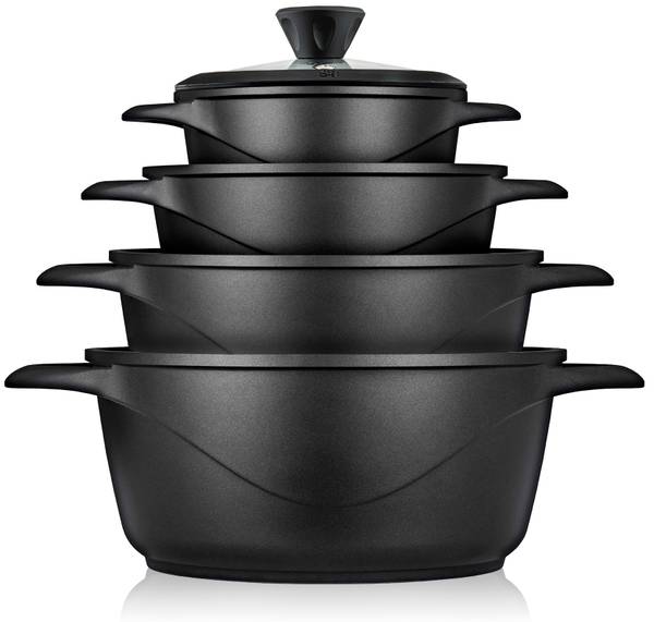 Kochtopf Set BRI-MGK12S (8-teilig) Schwarz - Aluminium