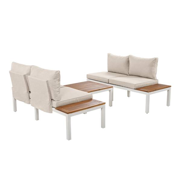 Gartenlounge-Set WoodyMetal Ⅳ+ Beige - Metall - Kunststoff - Massivholz - 60 x 66 x 145 cm